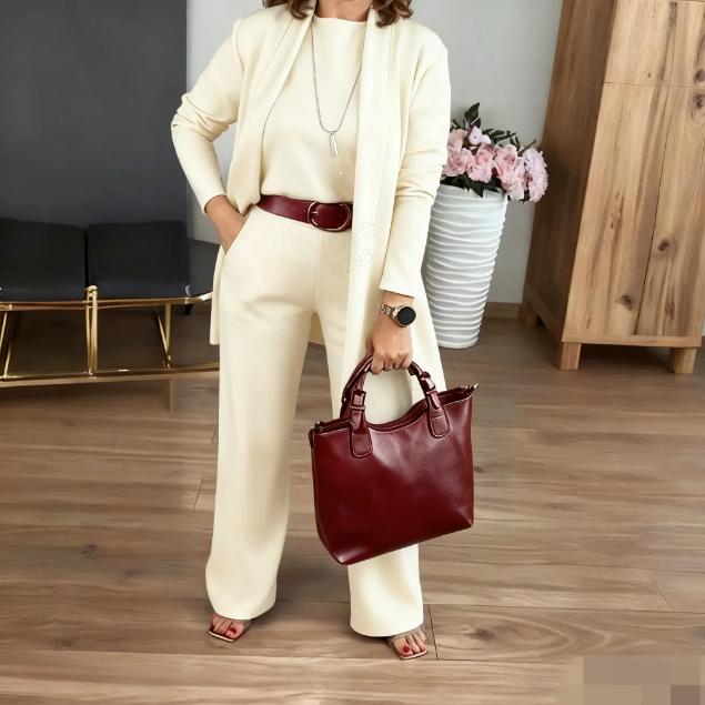 Elegant 3-piece set including long cardigan, top and pants💞